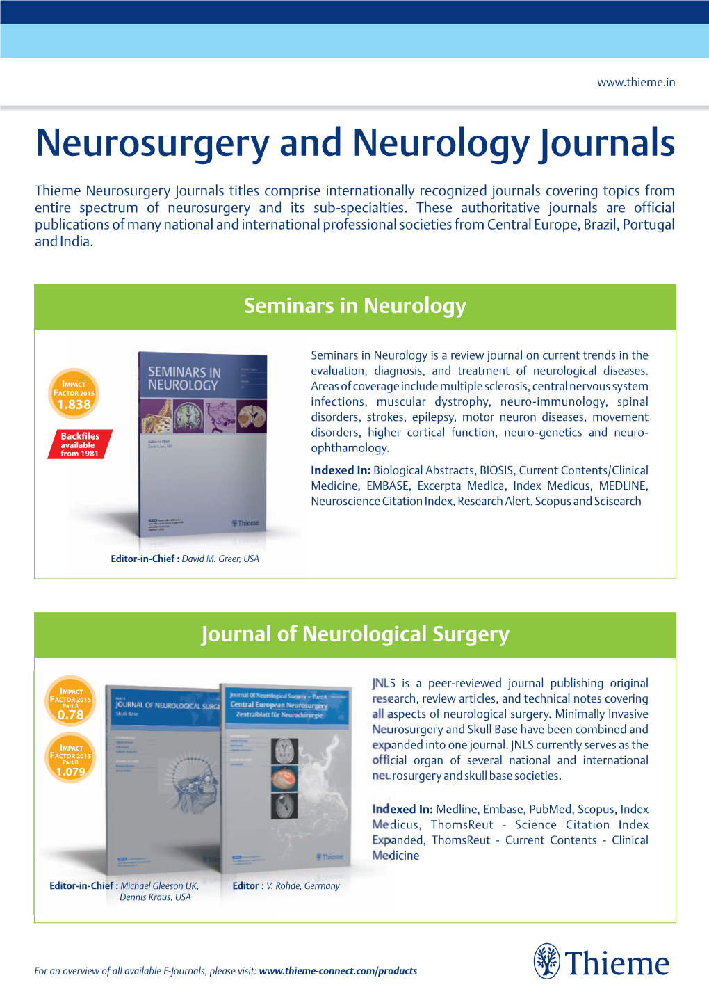 Neurosurgery and Neurology Journals