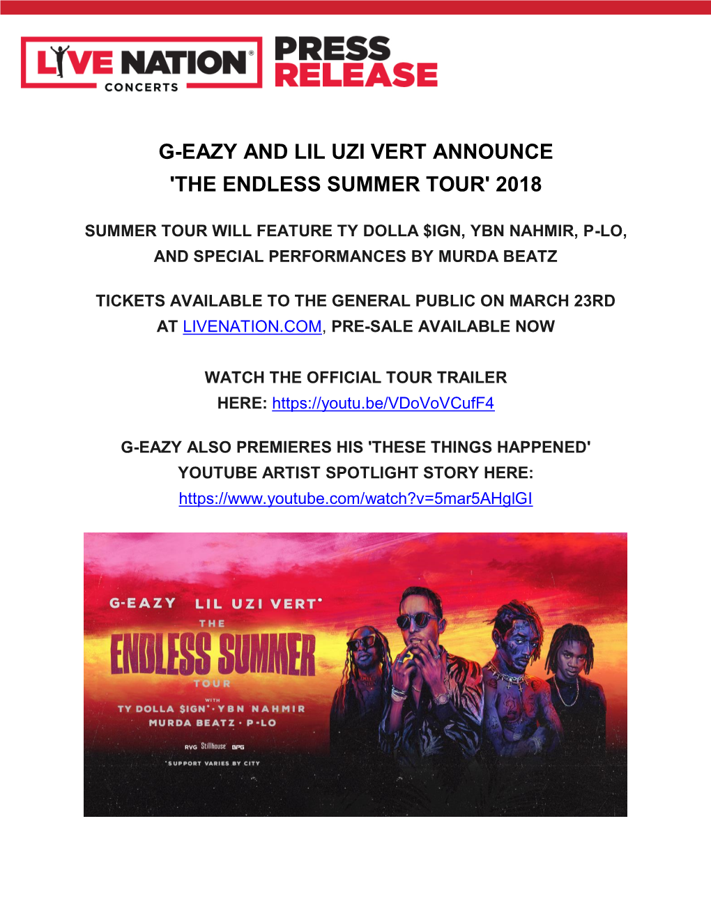 The Endless Summer Tour' 2018