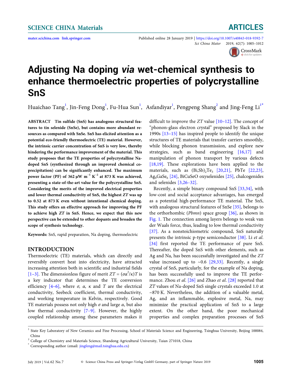 Adjusting Na Doping Via Wet-Chemical Synthesis to Enhance Thermoelectric Properties of Polycrystalline Sns