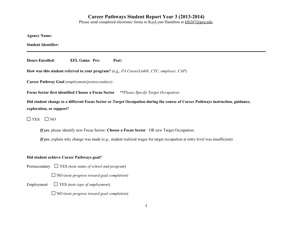 Career Pathways Student Report Year 3 (2013-2014)