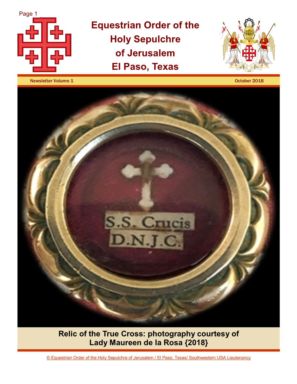 Equestrian Order of the Holy Sepulchre of Jerusalem El Paso, Texas