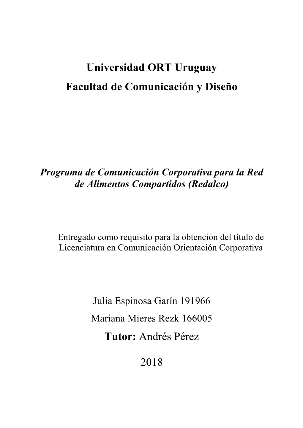 Programa De Comunicación Corporativa Para La Red De Alimentos Compartidos (Redalco)