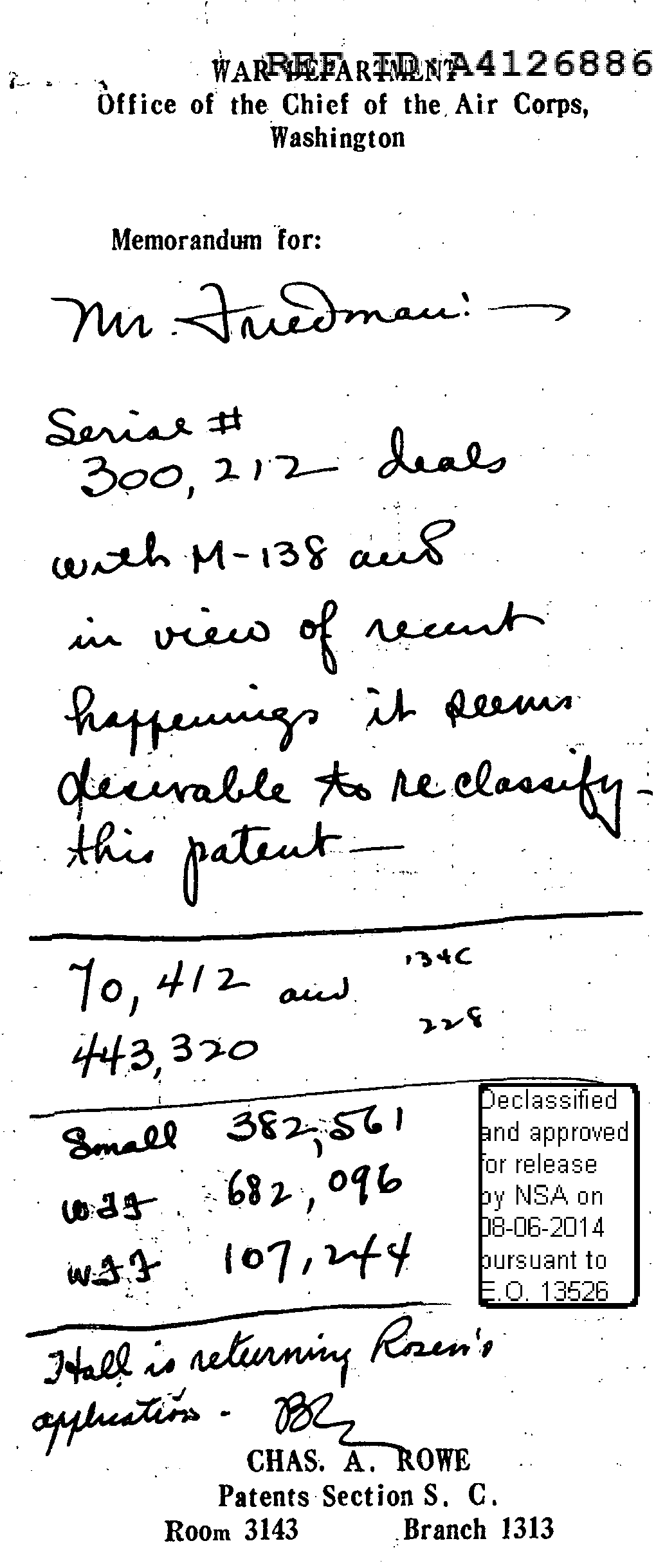 Friedman's Original Worksheets of Hebern Solution