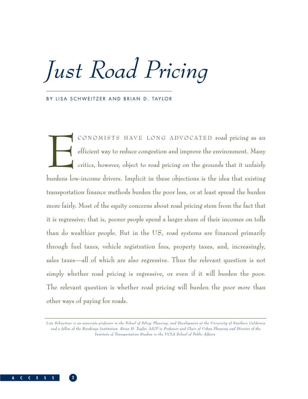 Just Road Pricing