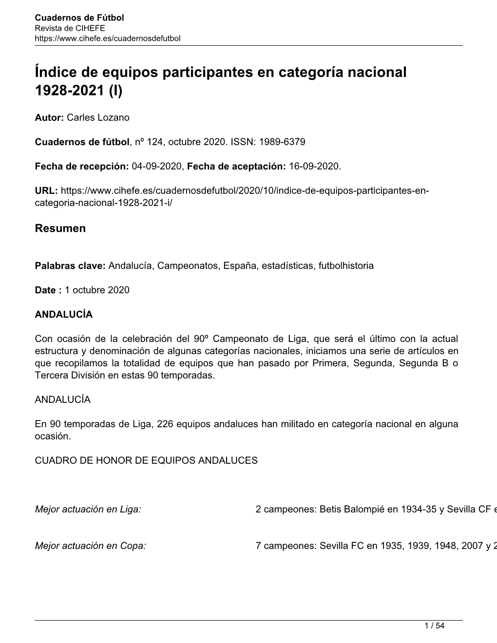 Índice De Equipos Participantes En Categoría Nacional 1928-2021 (I)