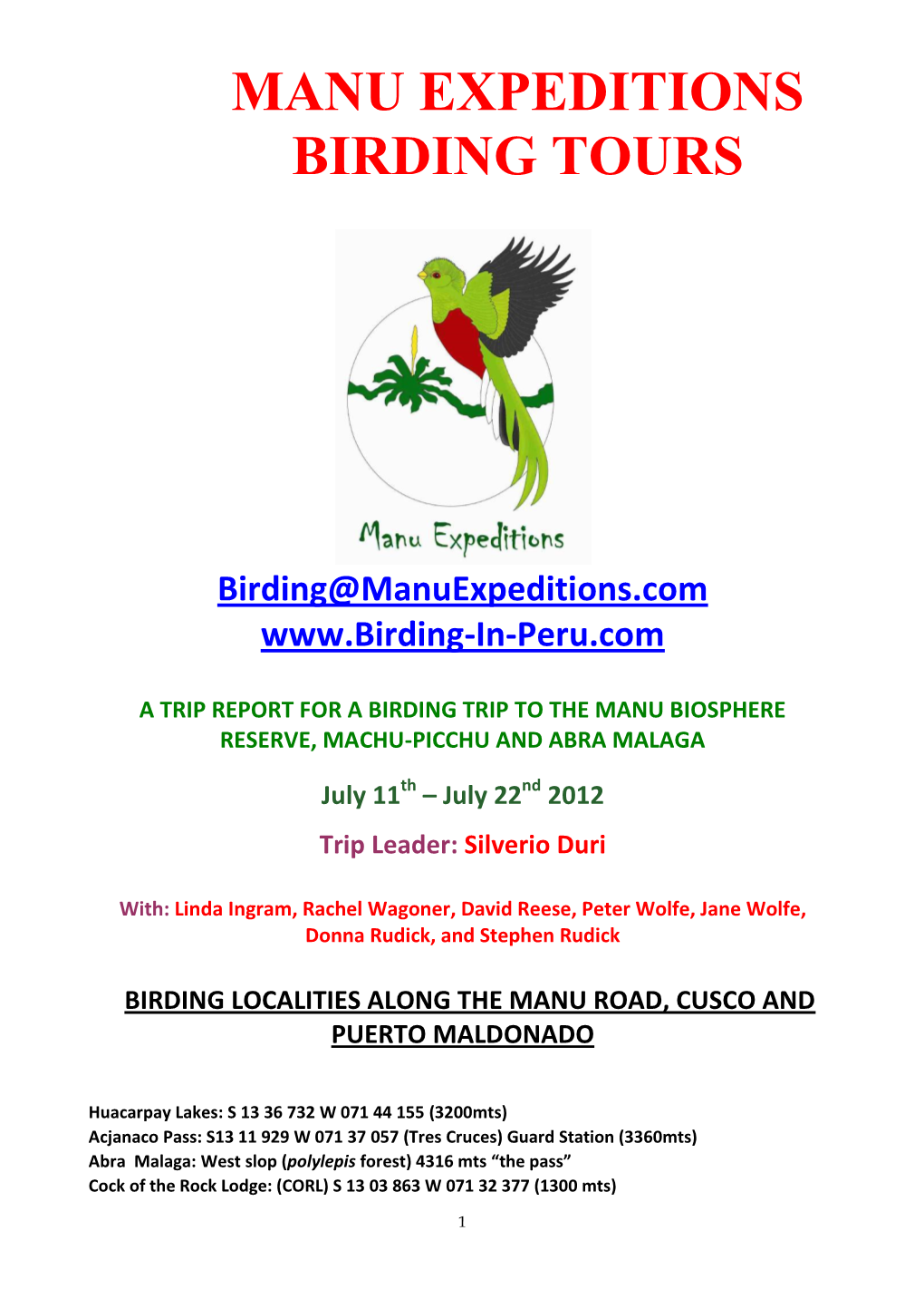 Manu Expeditions Birding Tours