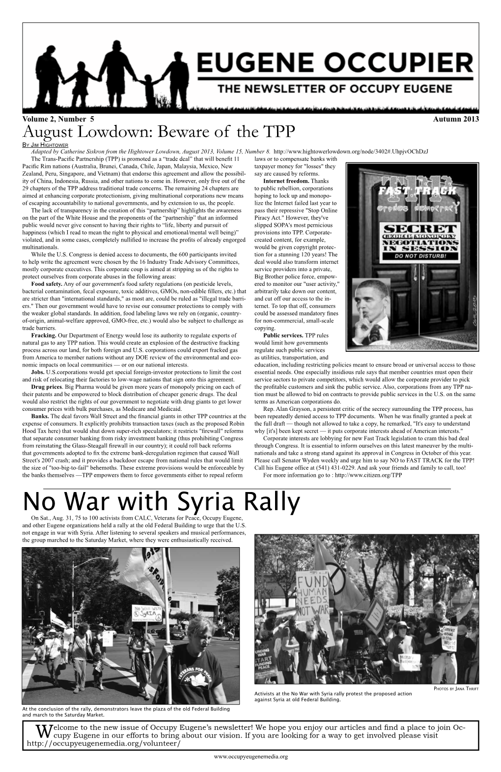 No War with Syria Rally on Sat., Aug