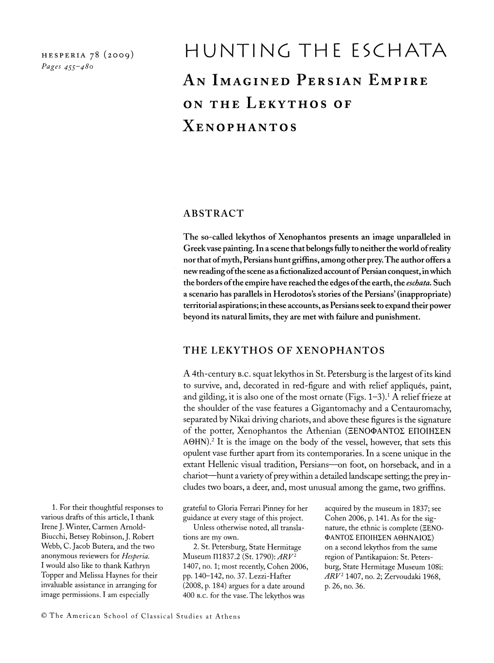 HUNTING the ESCHATA Pages 455-48O an Imagined Persian Empire on the Lekythos Of