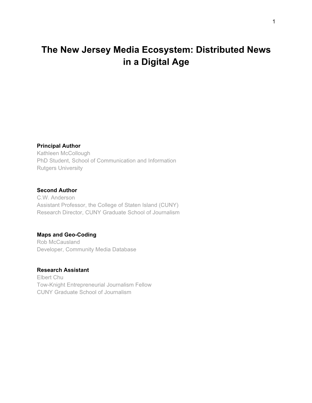 The New Jersey Media Ecosystem: Distributed News in a Digital Age