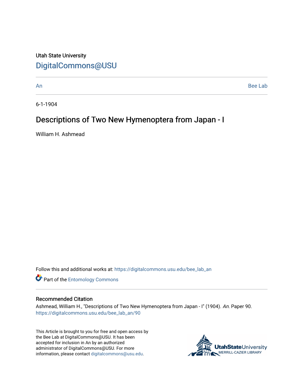 Descriptions of Two New Hymenoptera from Japan - I
