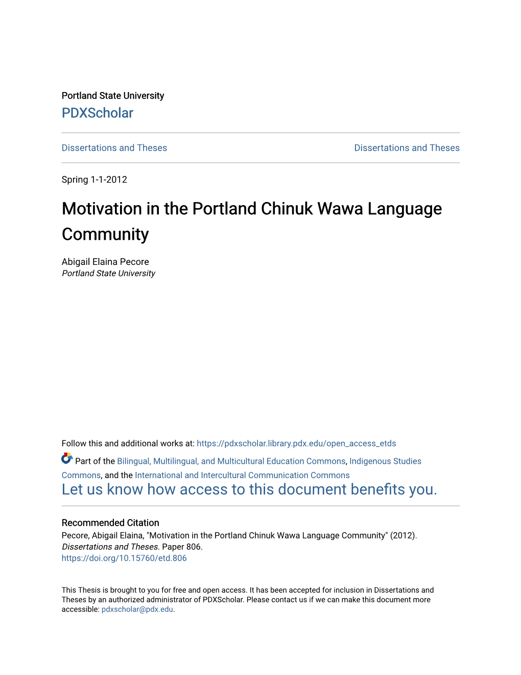 Motivation in the Portland Chinuk Wawa Language Community