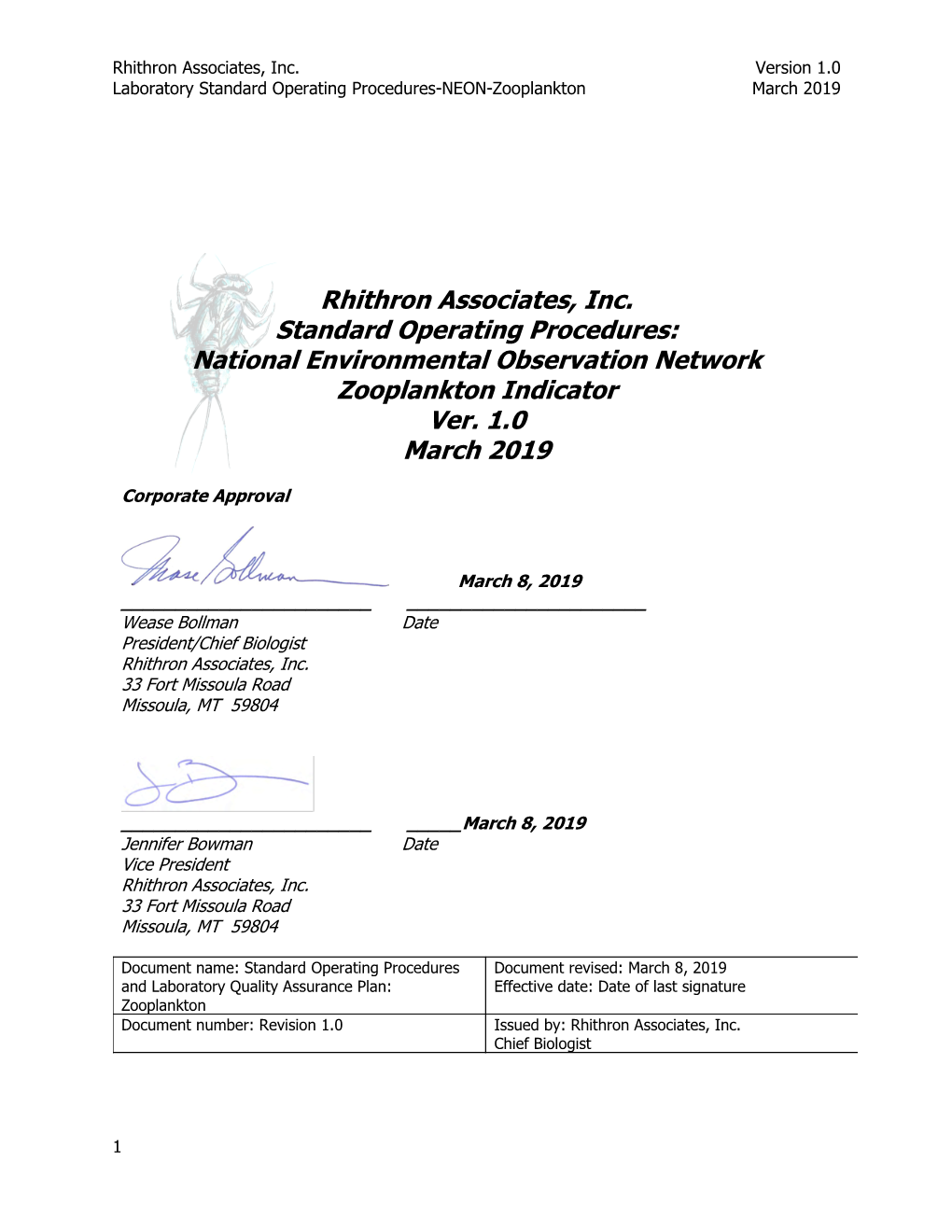 Rhithron Associates, Inc. Standard Operating Procedures: National Environmental Observation Network Zooplankton Indicator Ver