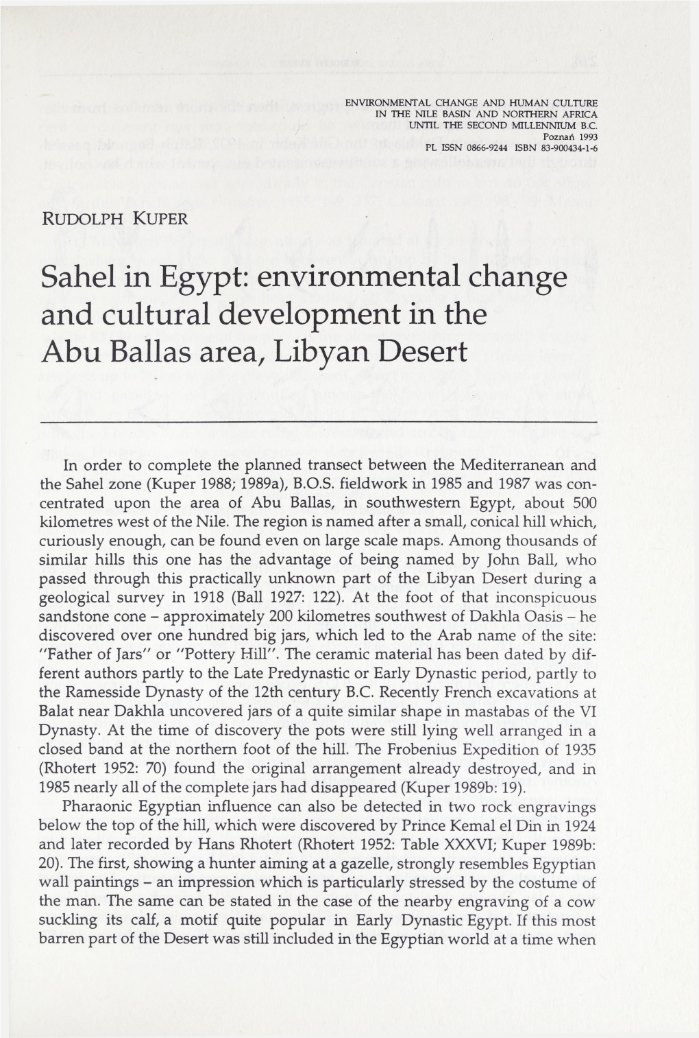 Environmental Change and Cultural Development in the Abu Ballas Area, Libyan Desert