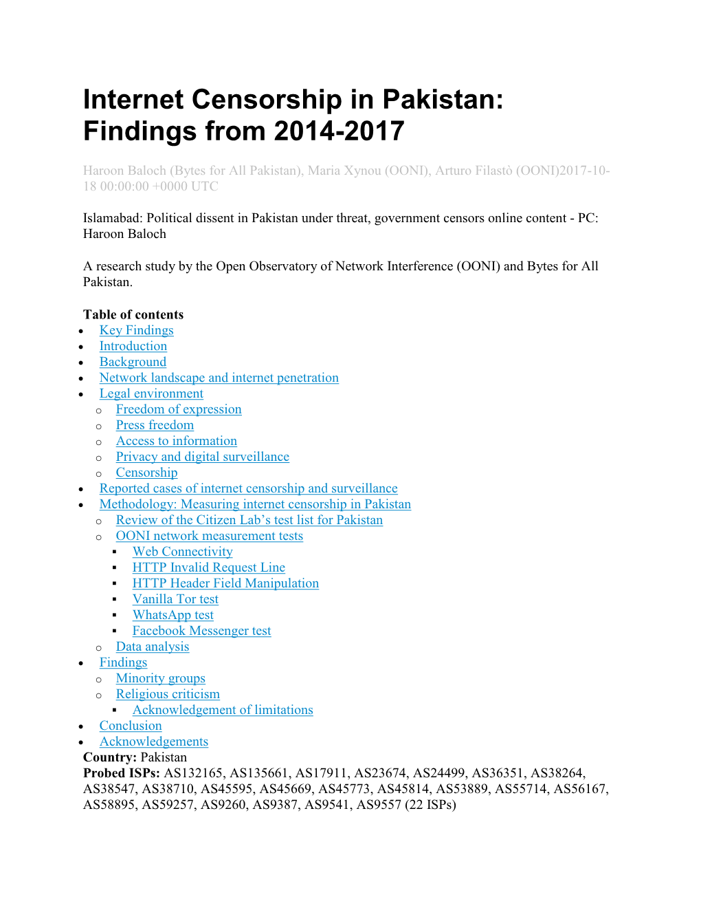 Internet Censorship in Pakistan: Findings from 2014-2017