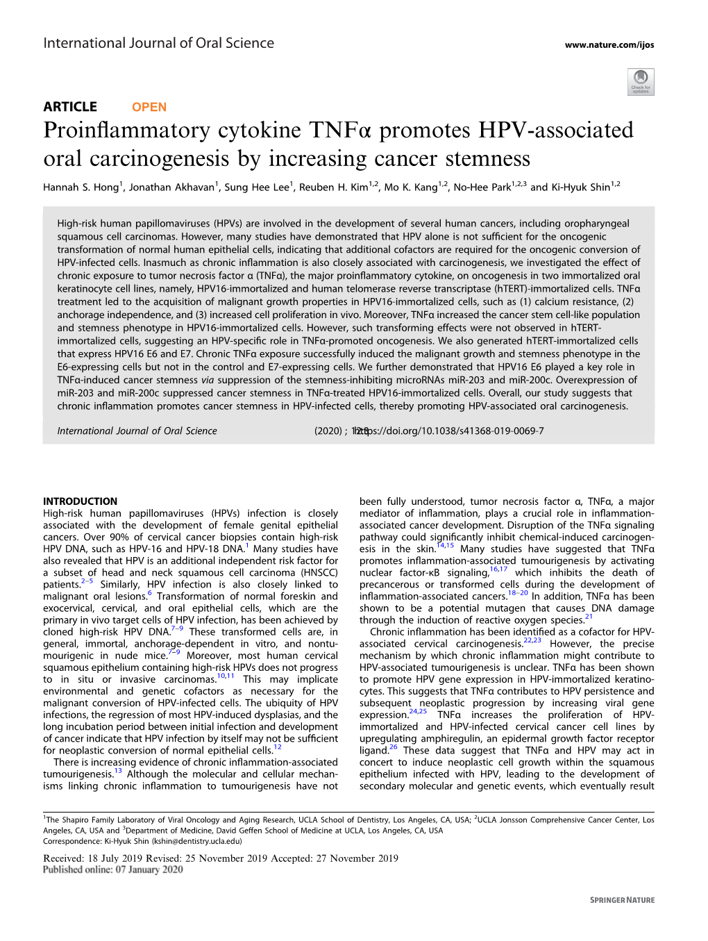 Proinflammatory Cytokine Tnfα Promotes HPV-Associated Oral