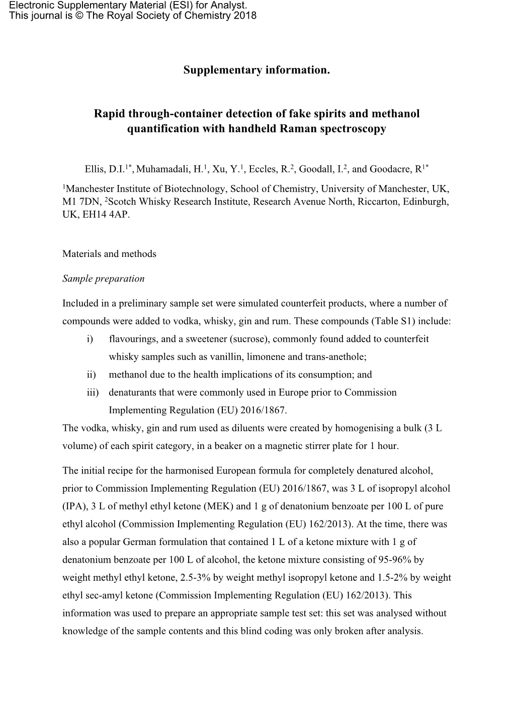 Supplementary Information. Rapid Through-Container Detection of Fake Spirits and Methanol Quantification with Handheld Raman