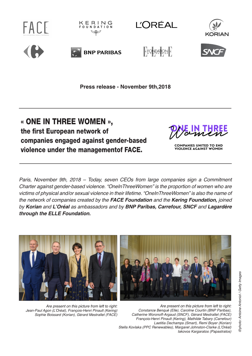 « ONE in THREE WOMEN », the First European Network of Companies Engaged Against Gender-Based Violence Under the Managementof FACE