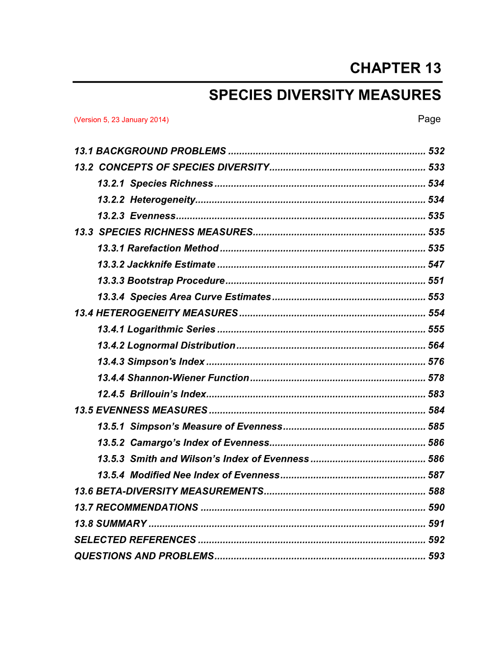 Chapter 13, Species Diversity Measures