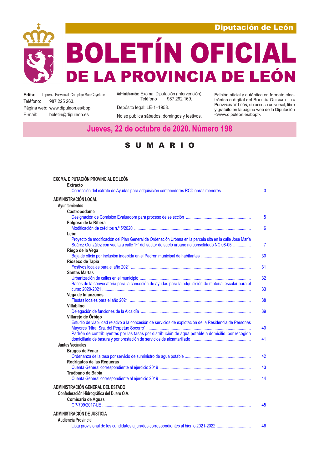 BOLETÍN OFICIAL DE LA PROVINCIA DE LEÓN Edita: Imprenta Provincial