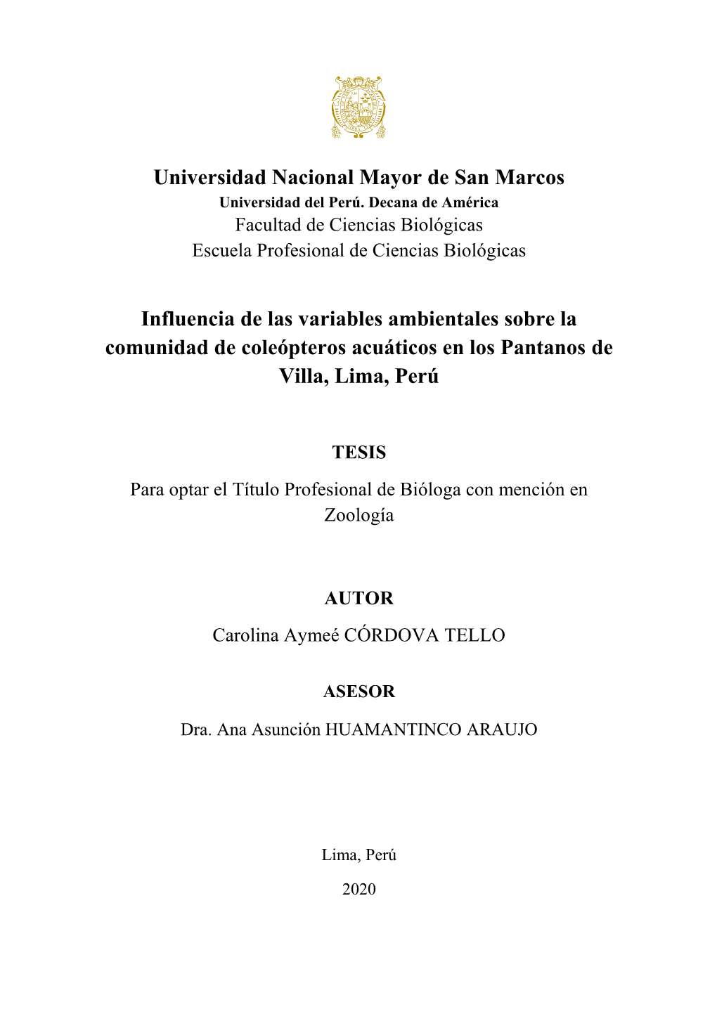 Universidad Nacional Mayor De San Marcos Influencia De Las Variables