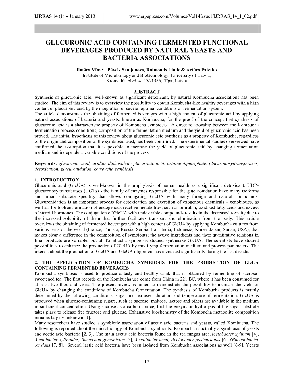 Glucuronic Acid Containing Fermented Functional Beverages Produced by Natural Yeasts and Bacteria Associations