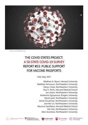 A 50-State Covid-19 Survey Report #53: Public Support for Vaccine Passports
