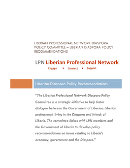 Liberian Professional Network Diaspora Policy Committee – Liberian Diaspora Policy Recommendations