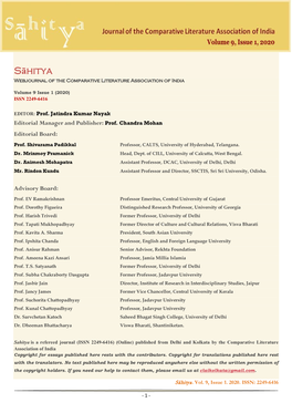 Sāhitya Webjournal of the Comparative Literature Association of India