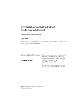 Extensible Versatile Editor Reference Manual