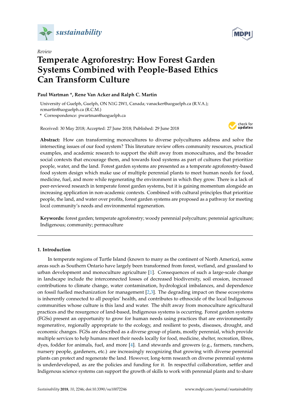 Temperate Agroforestry: How Forest Garden Systems Combined with People-Based Ethics Can Transform Culture