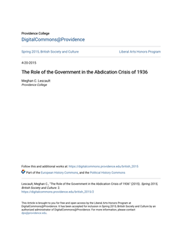 The Role of the Government in the Abdication Crisis of 1936