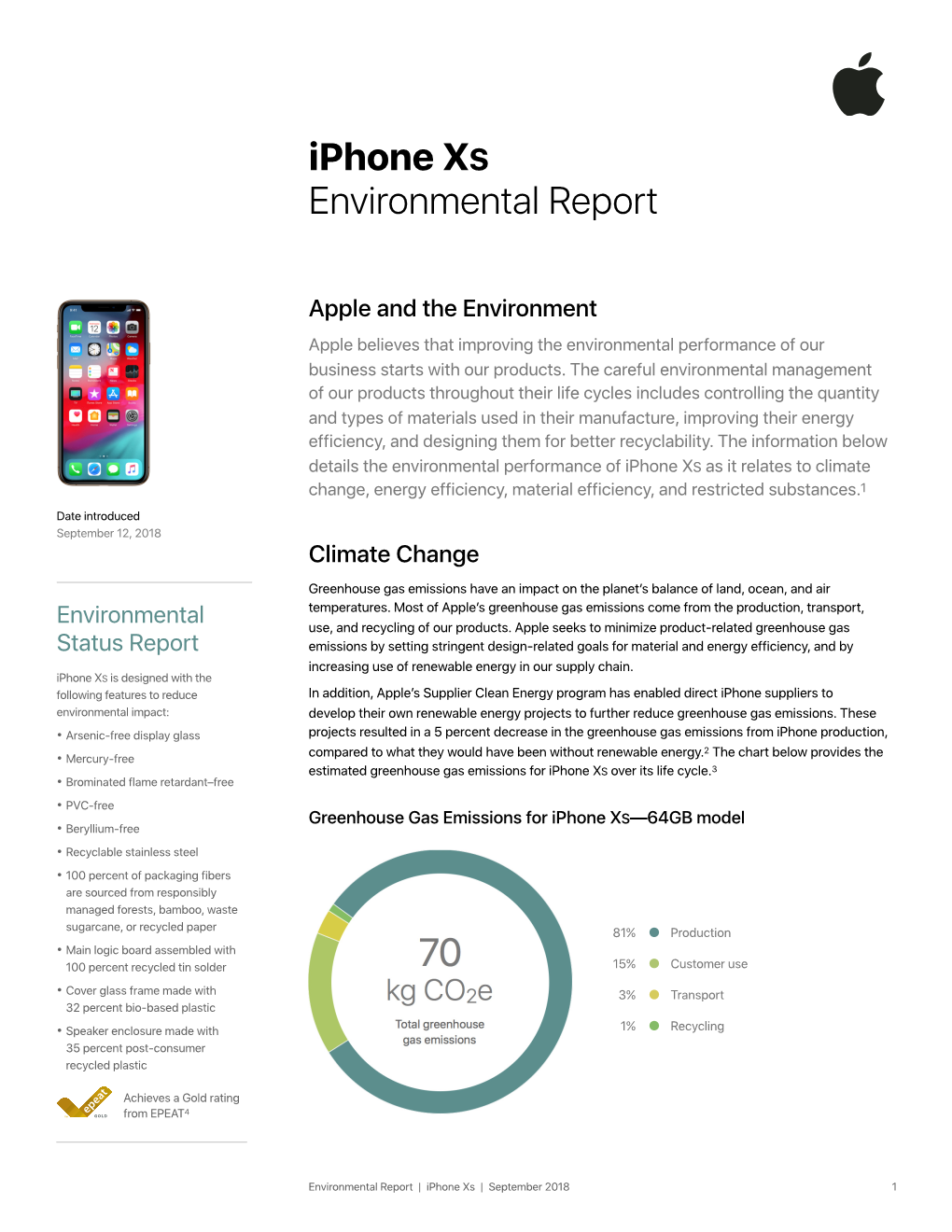 Iphone XS Environmental Report