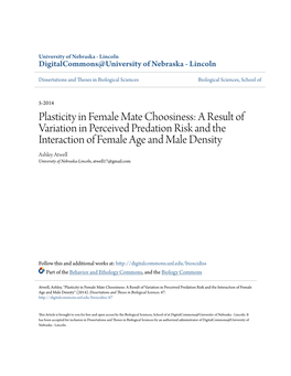 Plasticity in Female Mate Choosiness