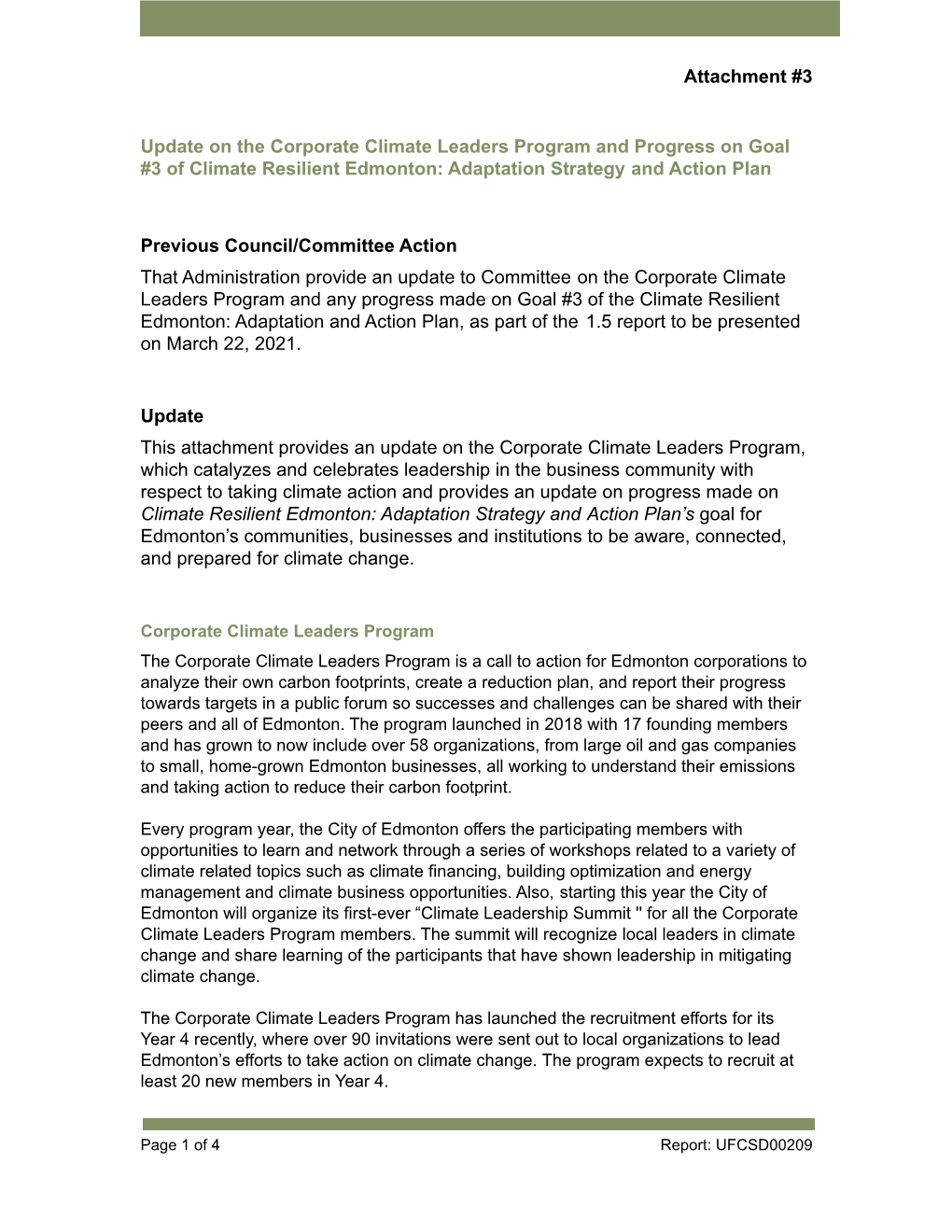 Update on the Corporate Climate Leaders Program and Progress on Goal #3 of Climate Resilient Edmonton: Adaptation Strategy and Action Plan