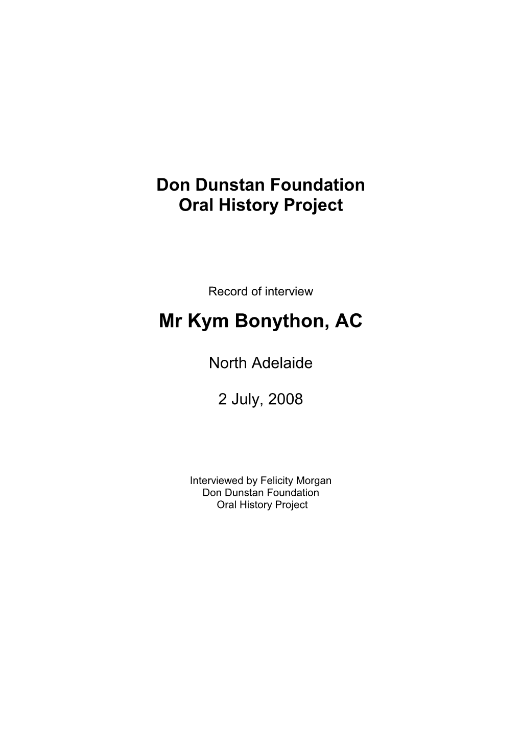 Mr Kym Bonython, AC