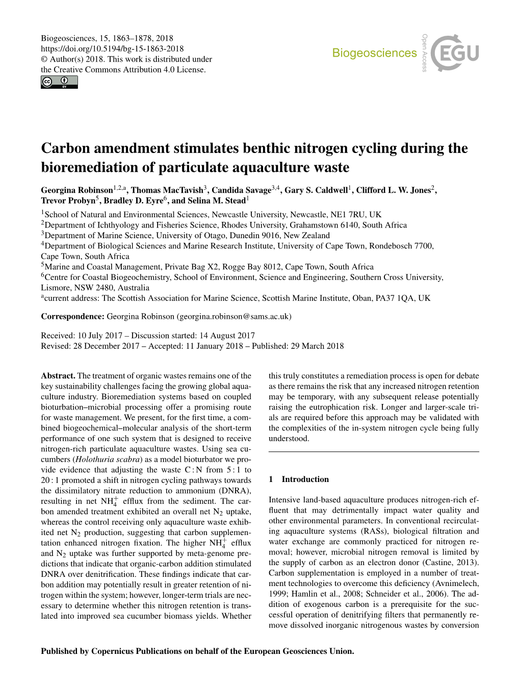 Carbon Amendment Stimulates Benthic Nitrogen Cycling During the Bioremediation of Particulate Aquaculture Waste