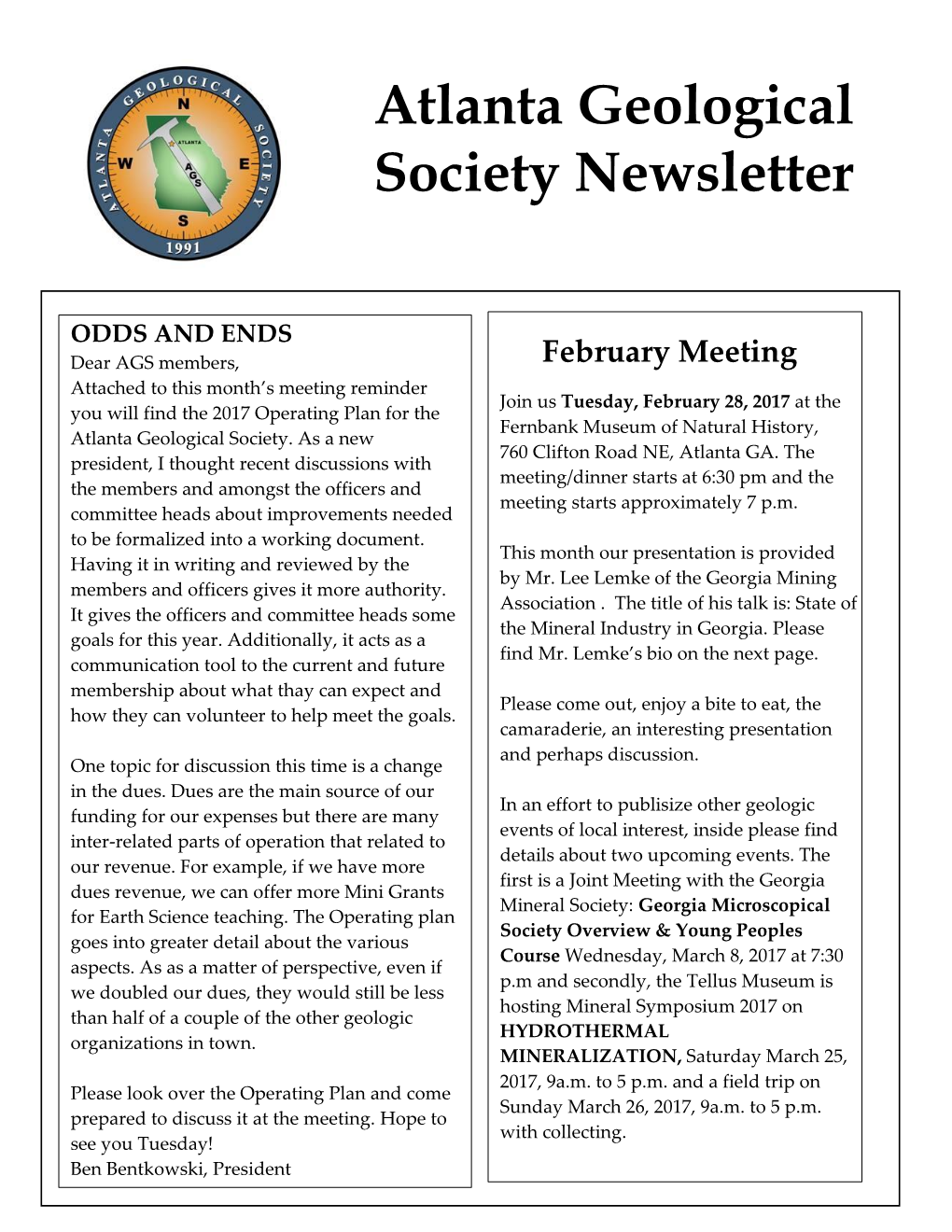 Atlanta Geological Society Newsletter