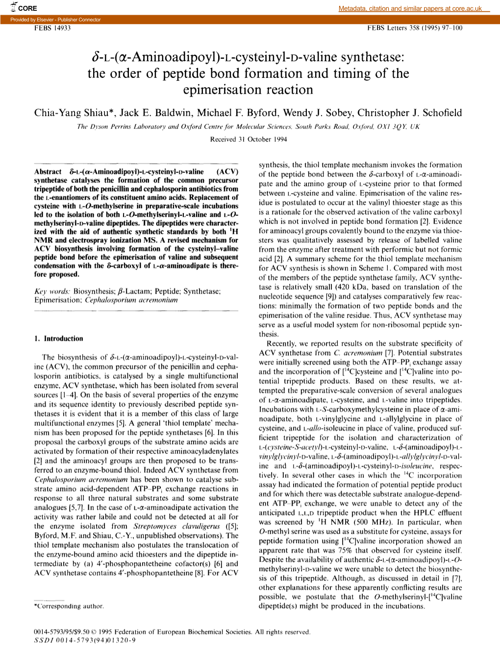 L-Cysteinyl-D-Valine Synthetase: the Order of Peptide Bond Formation and Timing of the Epimerisation Reaction