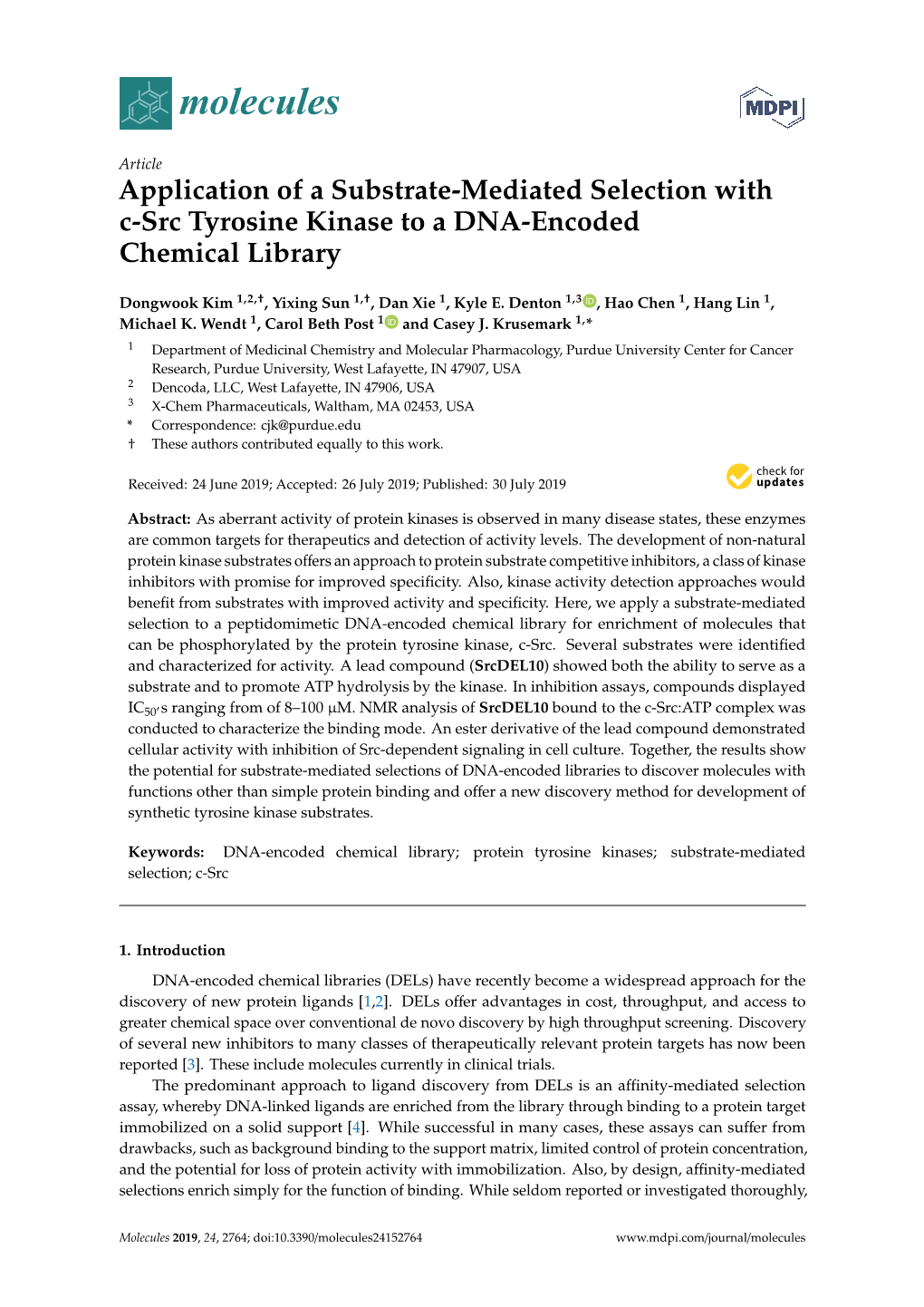 Application of a Substrate-Mediated Selection with C-Src Tyrosine Kinase to a DNA-Encoded Chemical Library
