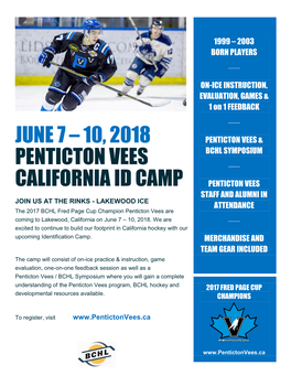 June 7 – 10, 2018 Penticton Vees California Id Camp