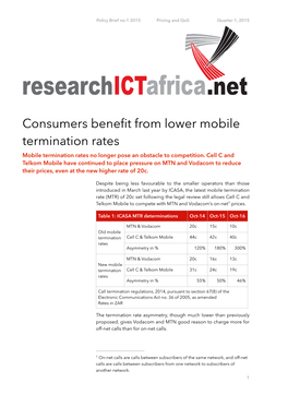 Consumers Benefit from Lower Mobile Termination