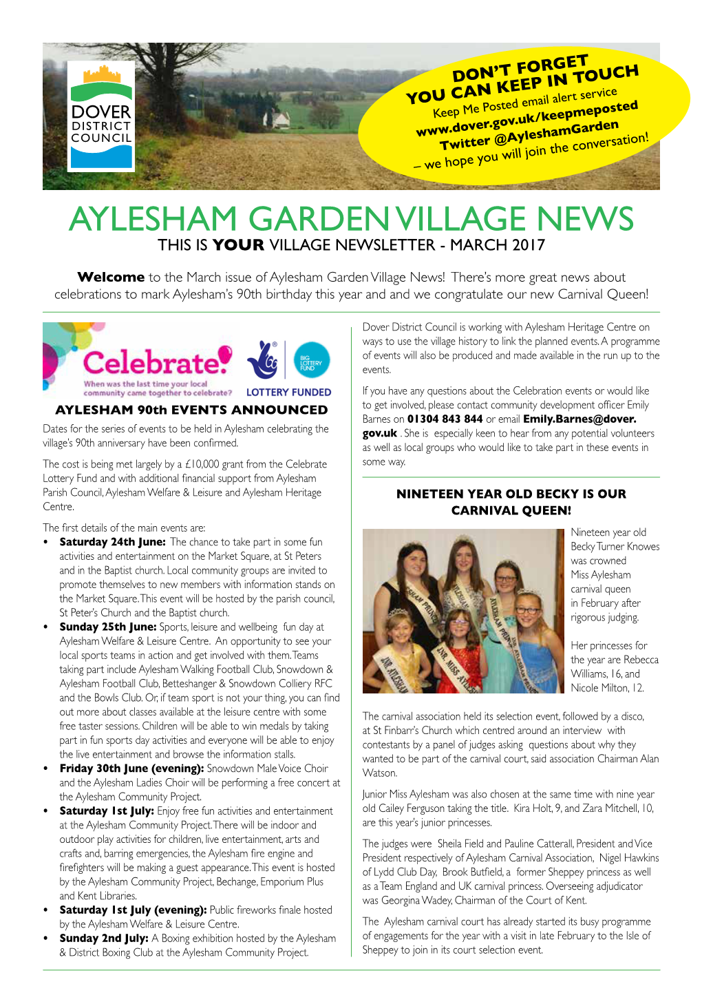 Aylesham Garden Village News This Is Your Village Newsletter - March 2017