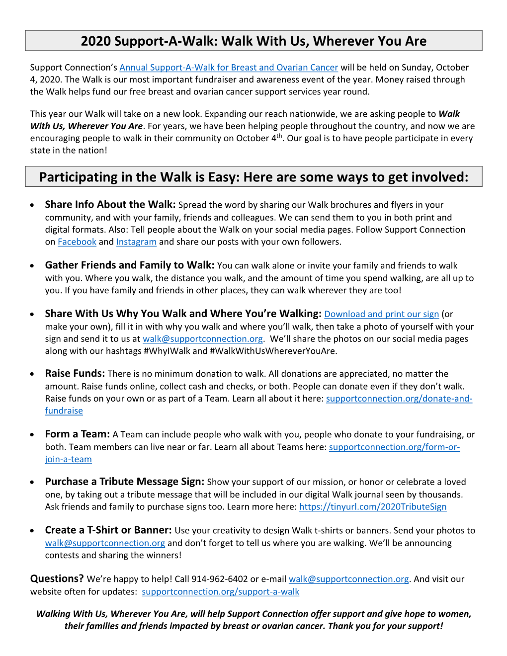 Walk with Us, Wherever You Are Participating in the Walk Is Easy