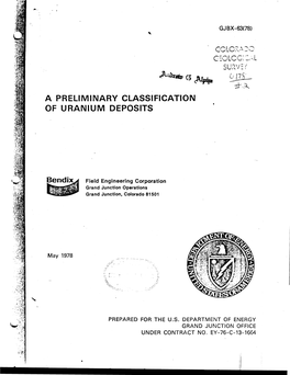 A Preliminary Classification of Uranium Deposits