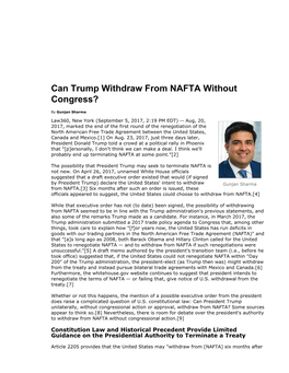 Can Trump Withdraw from NAFTA Without Congress?