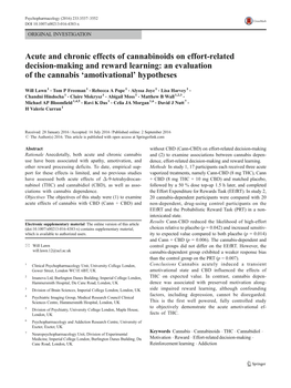 Acute and Chronic Effects of Cannabinoids on Effort-Related Decision-Making and Reward Learning: an Evaluation of the Cannabis ‘Amotivational’ Hypotheses