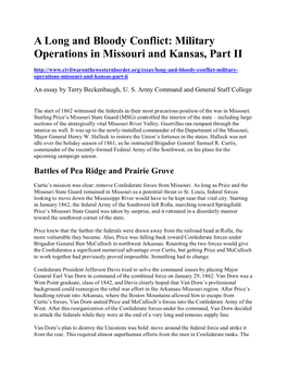 A Long and Bloody Conflict: Military Operations in Missouri and Kansas