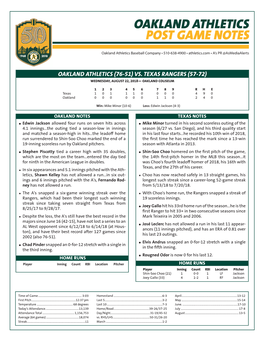 Oakland Athletics Post Game Notes