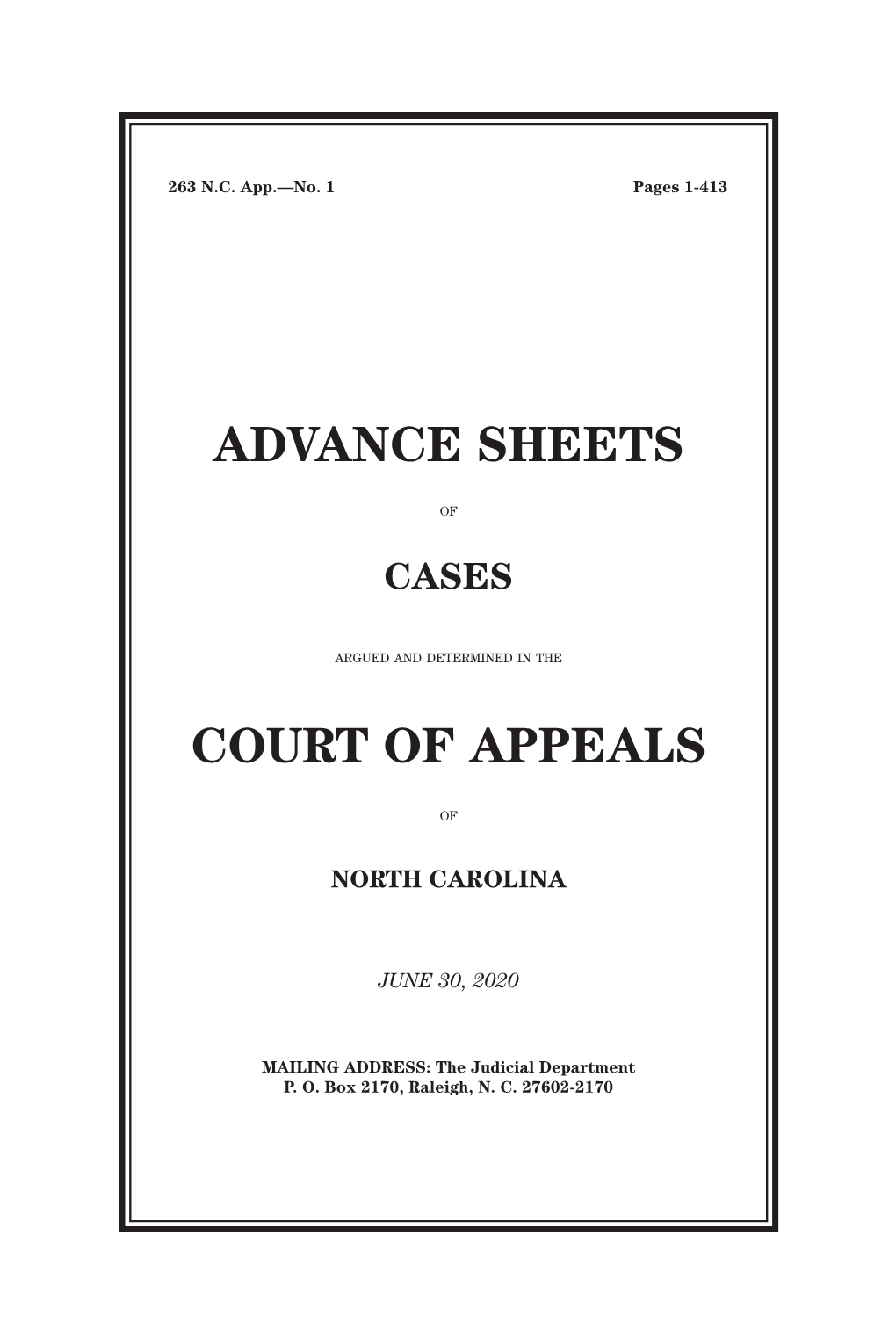 Advance Sheets Court of Appeals