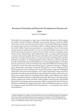 Reactionary Nationalism and Democratic Development in Myanmar and Japan Apichai W
